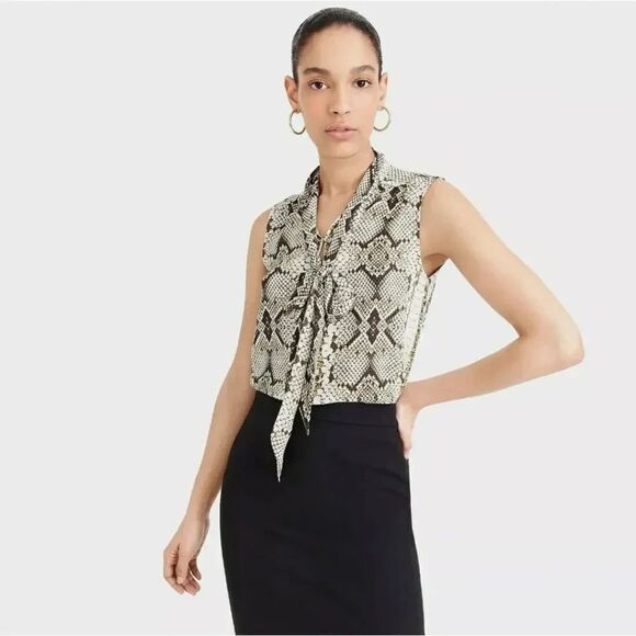 J.Crew Drapey tie-neck Sleeveless top in snakeskin print - Picture 1 of 11